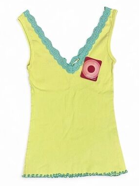 Women’s Y2K Xhilaration Yellow V-Neck Lace Trim Tank Top Size Small